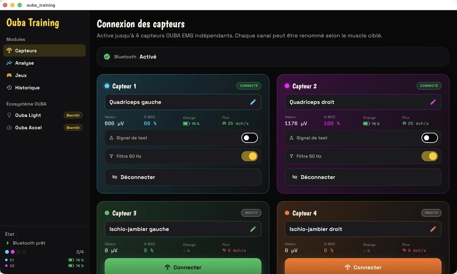 Connexion des capteurs
